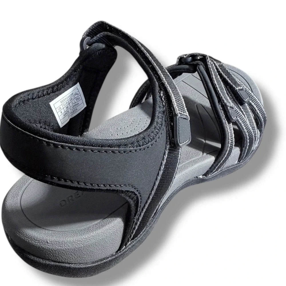 Dream Pairs Women Black Gray Adjustable Strap Outdoor Hiking Water Sandals Sz 8